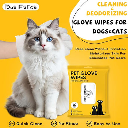 Pet Glove Wipes for Dogs Cats Disposable Dog Wipes Cleaning Deodorizing for Fur Paws and Butt Rinse Free Shampoo Mittens Cat Grooming Bath Wipes 30PCS