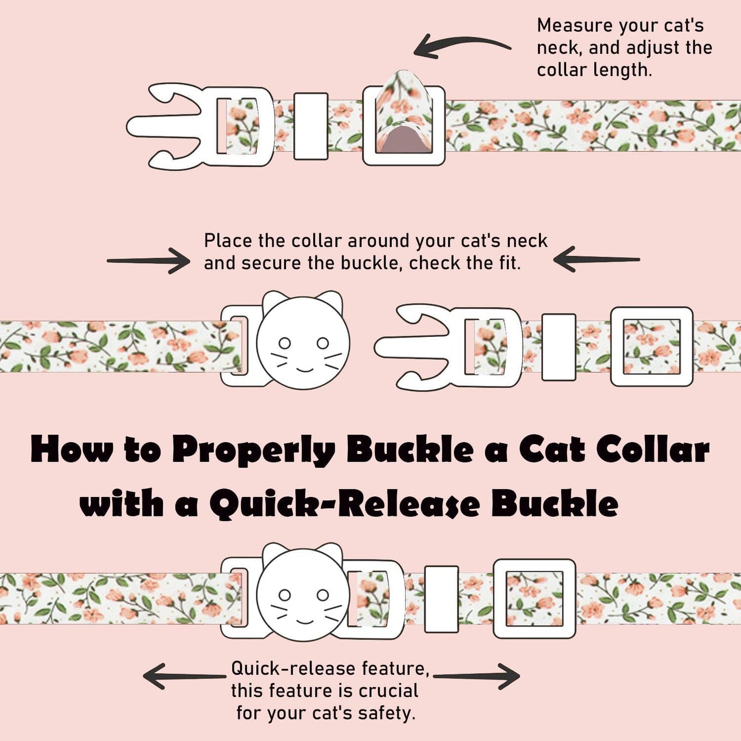 2 Pack Cotton Breakaway Cat Collars Set with Bell and Flower Pendant, Cute Floral Fruit Patterned, Adjustable 7.5-11Inch, Include A Mouse Toy Gift