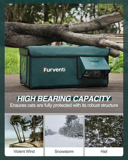 Outdoor Heated Cat House in Winter,Extremely Insulated & Weatherproof,Feral Cat Shelter with Waterproof Eaves & Escape Door for Outside Stray Barn Cat(Dark Green,16.9" x12.8"x13.4")