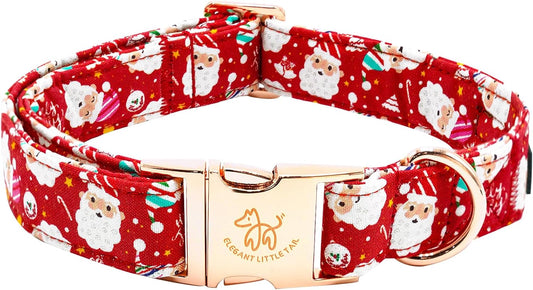 Elegant little tail Christmas Dog Collar, Red Santa Claus Print Pet Collar Dog Durable Cute Dog Collars Winter Holiday Male or Female Pet Gift Adjustable Dog Collar for X-Large Dogs