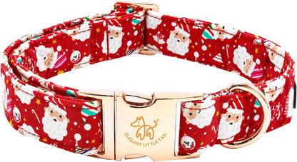Elegant little tail Christmas Dog Collar, Red Santa Claus Print Pet Collar Dog Durable Cute Dog Collars Winter Holiday Male or Female Pet Gift Adjustable Dog Collar for Large Dogs