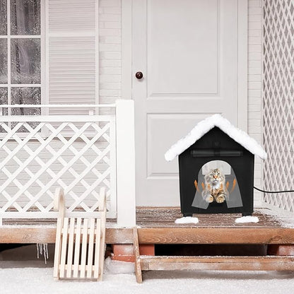 BWOGUE Extra-Large Elevated Heated Cat House for Outdoor Cats in Winter, Waterproof & Insulated Feral Cat Shelter for Outside Cats, Weatherproof Feral Cat House for Outside(Extra-Large Black)
