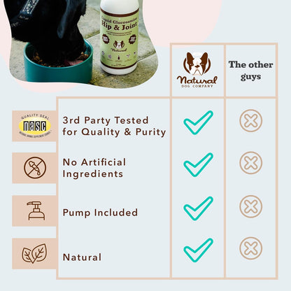 Natural Dog Company Liquid Glucosamine for Dogs, Hip & Joint Oil, Extra Strength Cartilage, Joint Supplement for Dogs, Helps Mobility, Eases Occasional Stiffness, Glucosamine Chondroitin, 32 oz.
