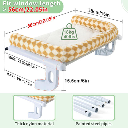 Sunhoo Cat Window Perch Hammock Sturdy Windowsill Bed Seat for Large Cats No Drilling No Suction Adjustable Kitty Shelf with Washable Cover Easy Assembly Holds up to 40 lbs 22.05 * 15 in (Brown, S)