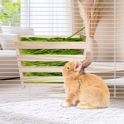Hamiledyi Small Rabbit Hay Feeder with Litter Box Wooden Food Feeding Manger Bunny Hay Dispenser Small Animals Grass Holder for Guinea Pig Hamsters Bunny Chinchilla