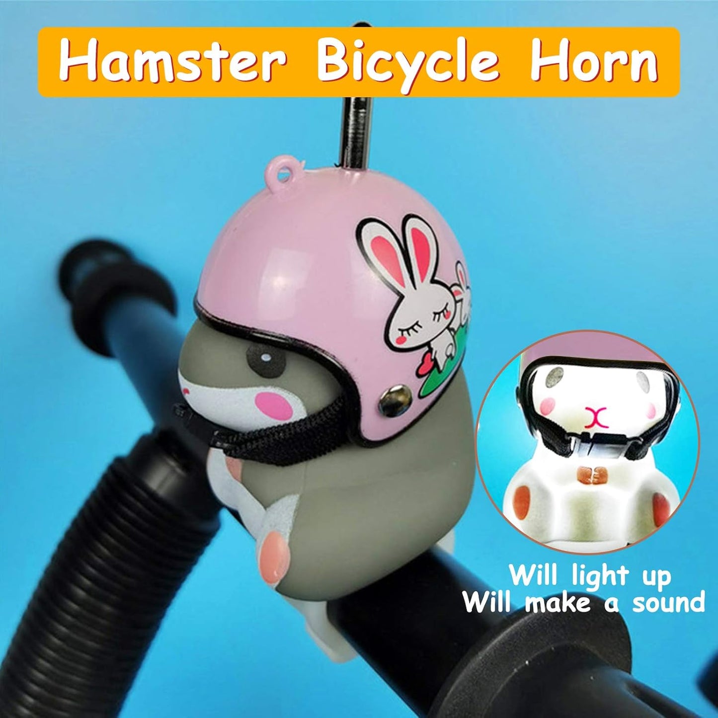 wonuu Duck Bike Bell with Light and Helmet Cute Hamster Bicycle Horn, Dashboard Decoration Hamster Toy Motorcycle Bike Bells Rubber Duck Car Dashboard Decorations