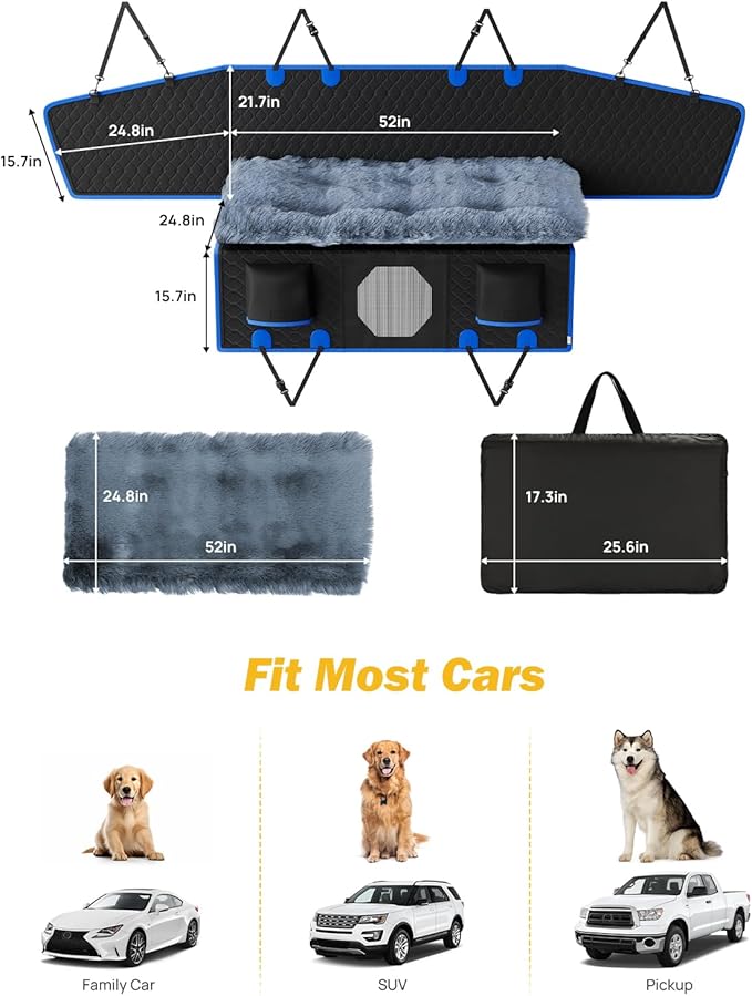 JOYTUTUS Back Seat Extender for Dogs with Dog Bed Mat, Back Seat Extender for Dogs with Hard Bottom, Blanket for Pets Back Seat Pet Cover for Travel Waterproof Dog Hammock for Car SUV Truck