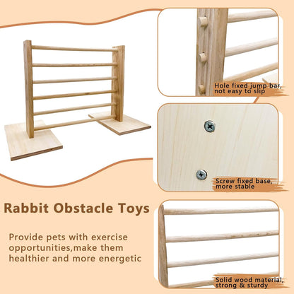 Rabbit Jump Bar Bunny Agility Equipment Set Wooden Rabbit Obstacle Exercise Toys Adjustable Height Training Jumping Hurdles for Bunny Guinea Pig Ferret Squirrel