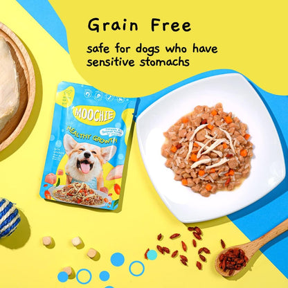 MOOCHIE Soft Puppy Wet Dog Food - Healthy Growth - Real Chicken, Beef, Vegetables & Rice - No Artificial Flavors or Preservative - 12 x 3 oz Pouch