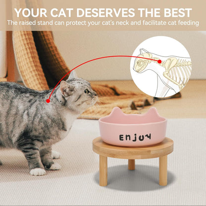 3PCS Elevated Cat Bowls,Wide Raised Ceramic Pet Dishes with Bamboo Stand, Whisker Friendly Pet Water or Food Plates Feeding Station for Indoor Small Dogs, Kitten (Pink(3PCS))