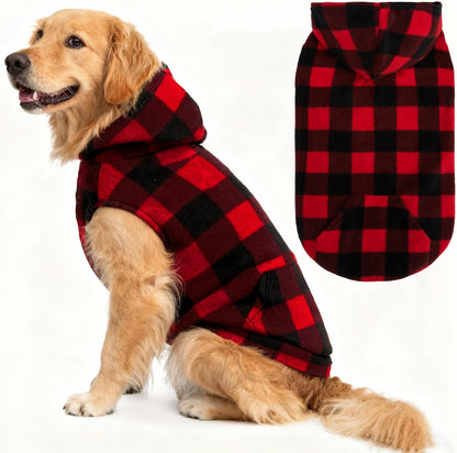 EXPAWLORER Dog Hoodie Fleece Sweater Vest, Plaid Dog Sweatshirt Fall Winter Pet Clothes with Leash Hole, Sleeveless Warm Cozy Puppy Clothing for Cat Small Medium Large Dogs Girl Boy, Checkered XL