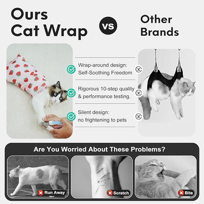 Cat Wrap for Cutting Nails, Self-Adhesive for Grooming, Anti-Scratch Cat Swaddle Wrap for Medicine, Nail Clipping, Teeth Brushing, Ear Cleaning
