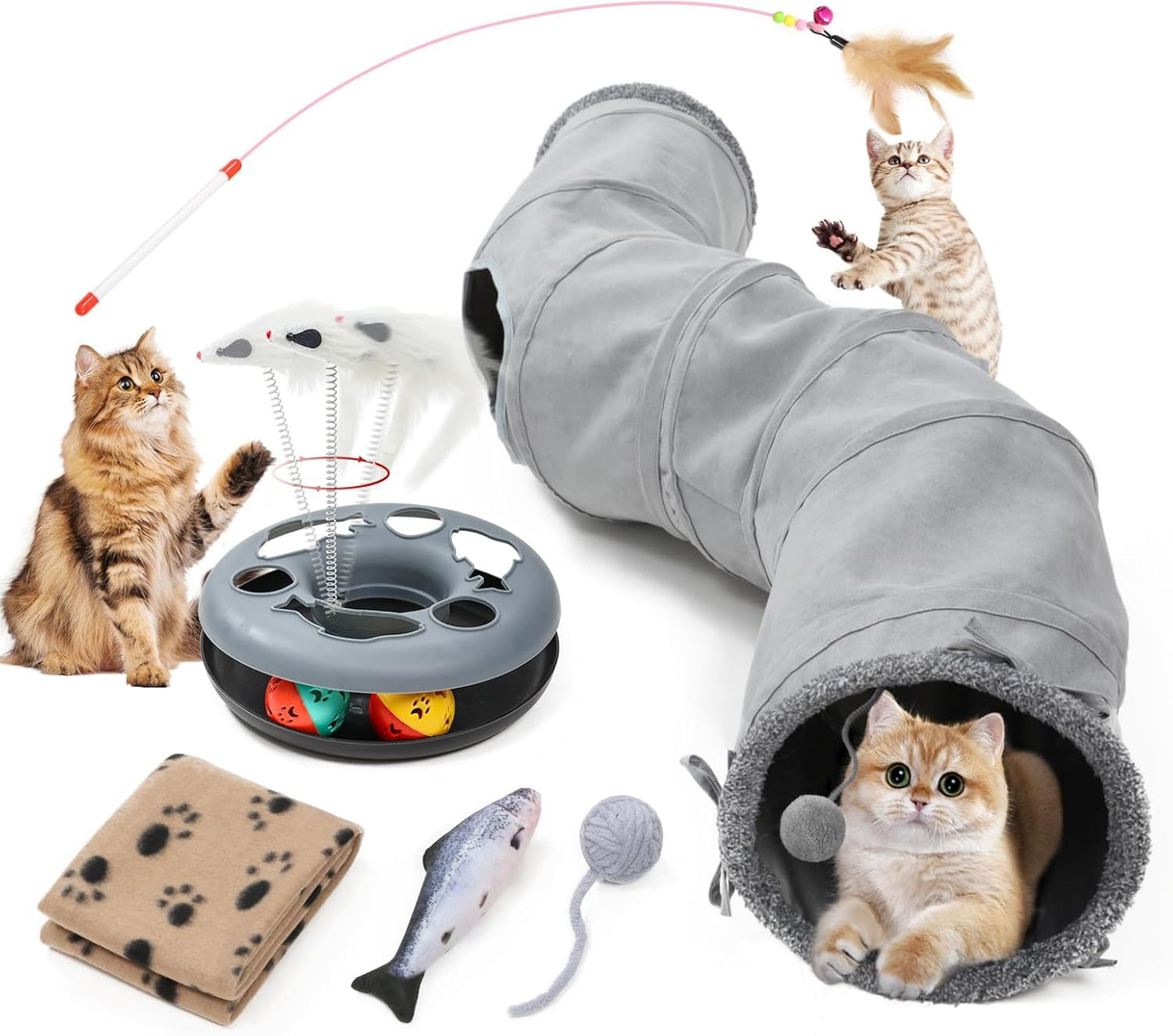 Cat Tunnel, Indoor Cat Toy, Roller Track Cat Toy, Collapsible S-Shaped Play Tube, 10.5 Inch Diameter Maze Cats House for Cats, Puppies, Rabbits, Ferrets Set