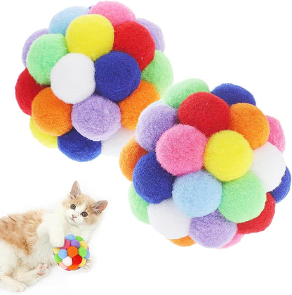 4PCS Cat Toy Balls, 1,75'' Soft Pom Pom Balls for Kittens, Colorful Soft Fuzzy Ball for Cats, Interactive Playing Chewing Toys for Indoor Cats and Kittens, Cute Kitty.