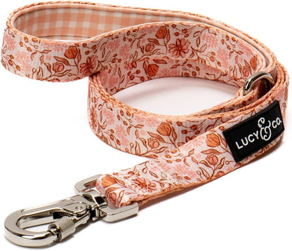 Lucy & Co. 5 Foot Designer Dog Leash for Small, Medium or Big Dogs or Puppies Puppy – Pet Accessories & Supplies- Small-Peach Pink Floral Plaid