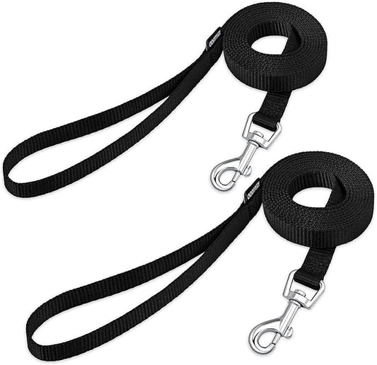 AMAGOOD 6 FT Puppy/Dog Leashes, Strong Traditional Style Leash with Easy to Use Collar Hook,Dog Lead Great for Small and Medium and Large,2 Pack (Black and Black,5/8")
