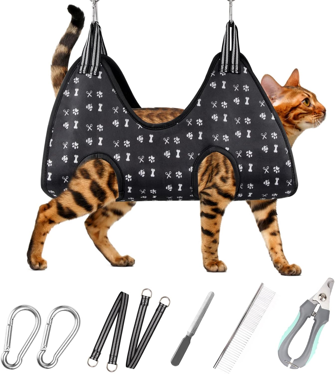 Pet Grooming Hammock Harness for Nail Trimming (XS 12lb), Sling Holder Hanger for Nail Clipping with Clippers, File, and Comb