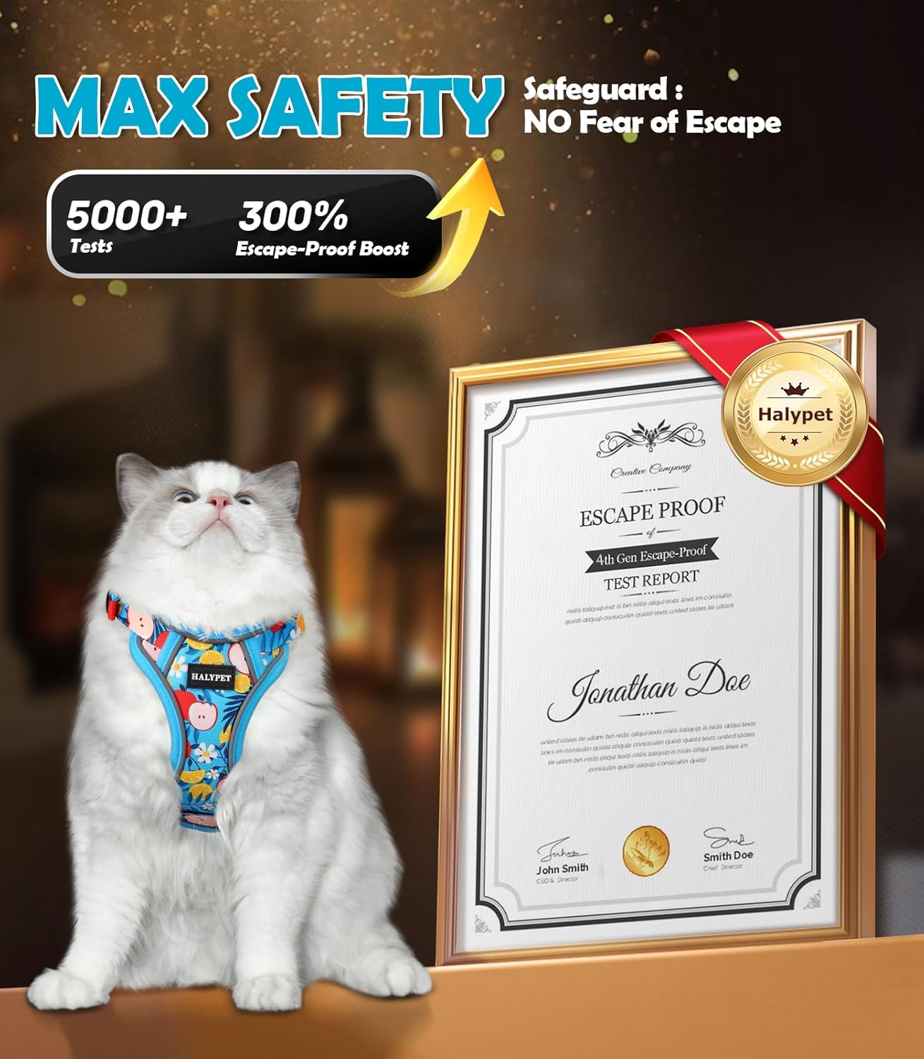 Halypet Cat Harness and Leash Set[MAX Safety 4th-Gen] Cute Escape Proof Vest Harness for Girl&Boy Cat Walking, Comfortable Adjustable Leash and Reflective Strips for Outdoor Kitten, S Azure Floral