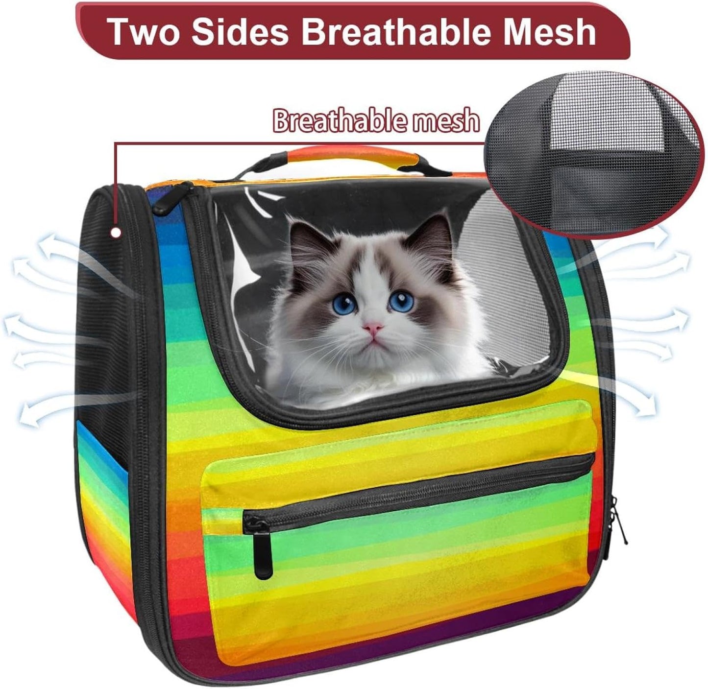 Colorful Rainbow Stripes Traveler Backpack Pet Carriers for Cats and Dogs