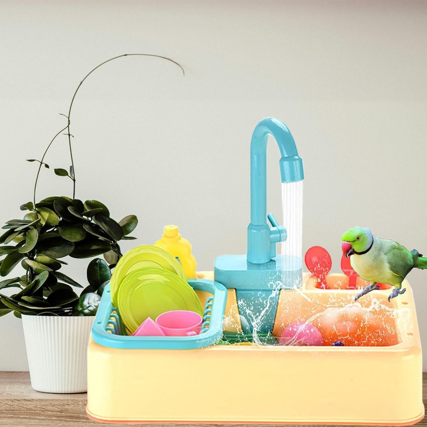 Parrot Bird Bathtub Shower Box Bathing Tub Container Cage, Automatic Pet Bird Bath Pool with Faucet, Ferret Bathtub Swimming Pool Toy Bath Shower Water Dispenser for Small Medium Parakeet Cleaning