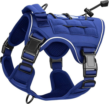 Heavy-Duty Tactical Dog Harness for Large Dogs, No Pull Adjustable Reflective Pet Vest with Molle System, K9 Military-Grade Control for Service Training, Outdoor & 10+ Breeds, Dazzling Blue, Small