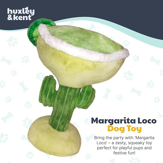 Huxley & Kent Funny Dog Toy w/Squeaker – Power Plush Squeaky Dog Toys for Small, Medium & Large Dogs – Soft Stuffed Animal for Indoor Play & Fetch - Margarita Loco, Large