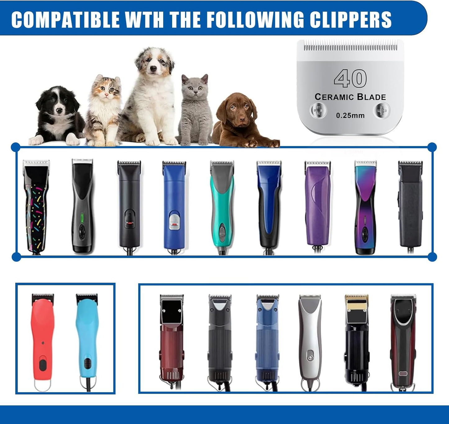 40# Detachable Pet Dog Grooming Clipper Ceramic Blade,Compatible with Andis Size 40 Cut Length 1/100"(0.25mm),Compatible with andis/wahl/Oster Dog Clippers 1PCS