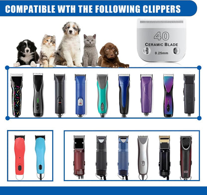 40# Detachable Pet Dog Grooming Clipper Ceramic Blade,Compatible with Andis Size 40 Cut Length 1/100"(0.25mm),Compatible with andis/wahl/Oster Dog Clippers 1PCS
