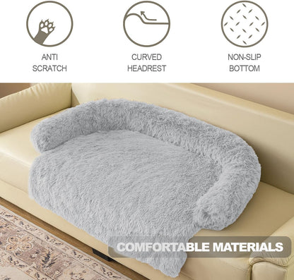 Calming Dogs/Cats Bed Mats, Dog Pad Washable Removable Couch Cover, Plush Long Fur Mat for Pets, Waterproof Lining, Perfect for Small, Medium and Large Dogs and Cats (Light Gray, 21"x21")