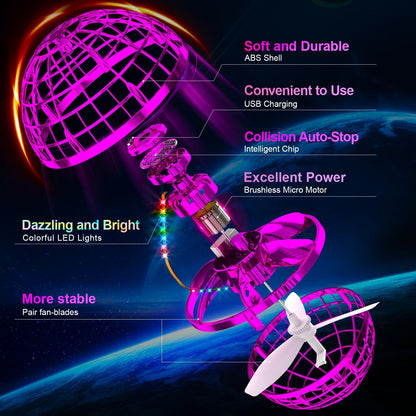 Flying Orb Ball (Pink, 2025 Upgraded) with Dazzling Lights, Magic Hover Spinner, Boomerang Drone, Floating Cosmic Globe, Kids Outdoor Toys for 6 7 8 9 10 Year Old Boys Girls