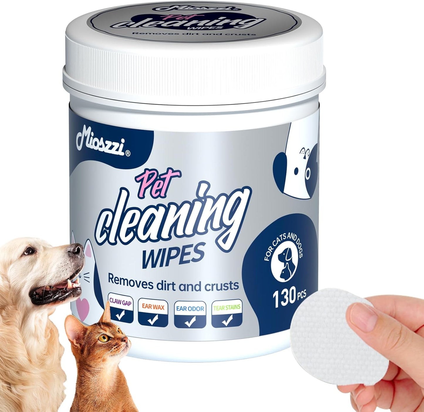 MIOSSZI Pet Cleaning Wipes Bundle, Dog & Cat Grooming Wipes, 160 Count Body Wipes, 130 Count Eye Wipes, Hypoallergenic with Coconut Oil & Aloe Vera for Paws, Face, Fur & Tear Stains