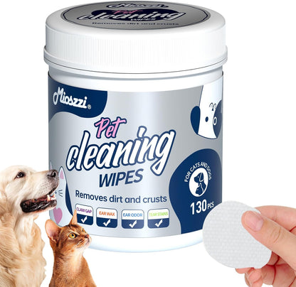 MIOSSZI Pet Cleaning Wipes Bundle, Dog & Cat Grooming Wipes, 160 Count Body Wipes, 130 Count Eye Wipes, Hypoallergenic with Coconut Oil & Aloe Vera for Paws, Face, Fur & Tear Stains