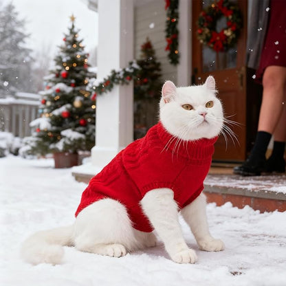 BINGPET Cat Sweater,Thermal Knitted Kitten Clothes Winter Coat,Classic Knit Turtleneck Cat Sweaters for Cats Only,Warm Pet Clothes for Kittens & Small Dogs Puppy Boy Girl Indoor Outdoor(Red,S)