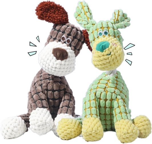 2025 New Dog Toys, Indestructible Plush Dog Toy, Dogs Toys for Aggressive Chewers, Dogs Squeaky Chew Toy for Indoor Pups Teething (Brown+Green)