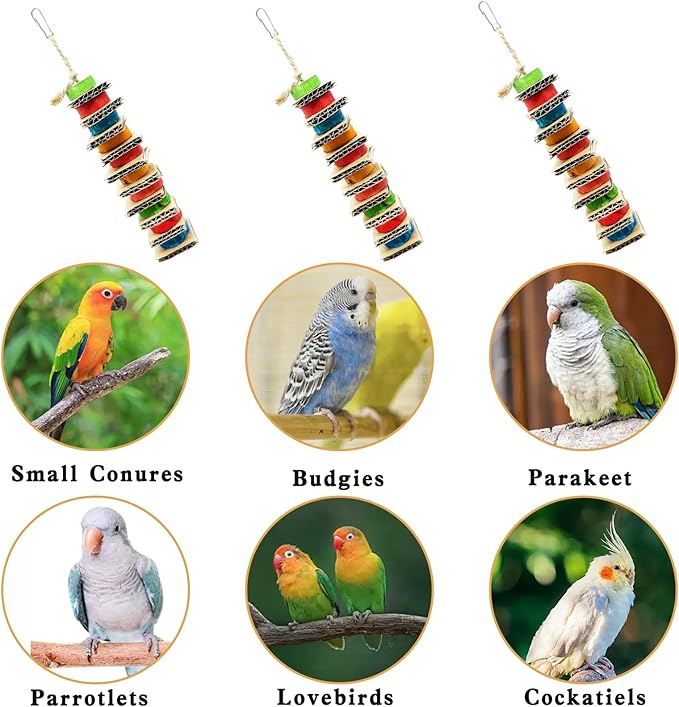 4 Pack Small Bird Chews Toy Natural Cardboard Wood Parrot Chewing Cage Hanging Toys for Conures Parakeet Cockatiel Budgies Love Birds Canary