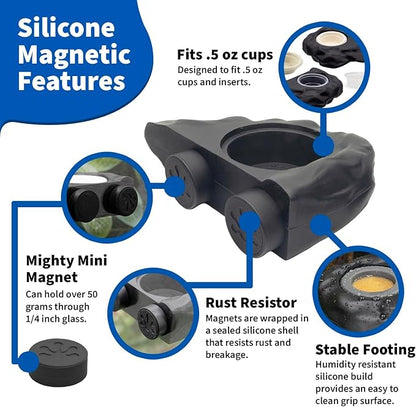 Pangea Silicone Gecko Feeding Ledge - Magnetic Mini Food Dish for Reptile Tank - 4.125" x 2.625" x 1.18" - Fits 0.5oz Cups (Black)