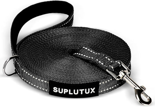 Reflective Dog Leash–10FT/16FT/30FT/50FT/100FT Durable Nylon Training Leash with Heavy-Duty Metal Clasp, High Visibility for Night Walking, Perfect for Small, Large Dogs (Black, 16FT)