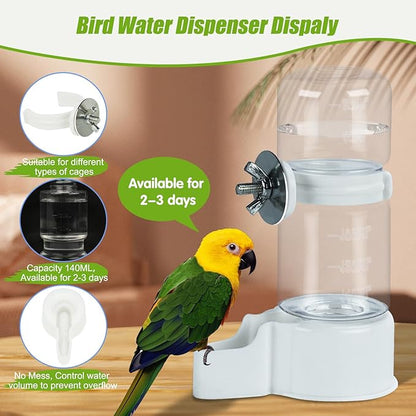 BWOGUE Automatic Bird Water Dispenser, 4.73 Fl Oz Parakeet Water Dispenser for Cage No Mess Suspended Bird Water Feeder for Cockatiel Budgie Conure Lovebirds
