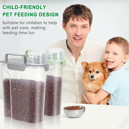 TBMax Pet Dog Cat Food Storage Containers 2 Pack 10 to 14 Lbs, Airtight Cat Food Dispenser with Large Spout & Portable Handle, Travel Dog Treat Storage Bin Bird Seed Container -Light Green/Light Grey