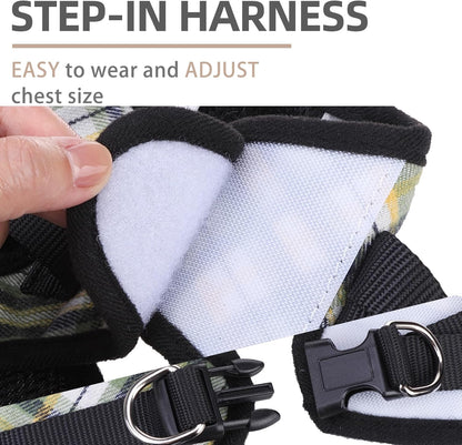 PUPTECK Adjustable Dog Harness Collar and Leash Set Step in No Pull Pet Harness for Small Medium Dogs Puppy and Cats Outdoor Walking Running, Soft Mesh Padded Reflective Vest Harnesses, Grn&YLW, XS