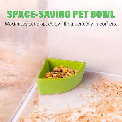 2 Pack Ceramic Feeding Bowls for Small Pets, Anti-Tip, Anti-Slip, Space-Saving Fan-Shaped Design, Ideal for Hamster, Guinea Pig, Gerbil, Sugar Glider, Mice, Chinchilla, Hedgehog (Pink + Green)