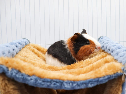 Fleece Winter Warm Rat Hammock, Double Layer Hanging Birds Nest Bed with Warm Fleece, Bird Cage Stand Perch, Hideaway Cave Tent, Sleep Bed Cage Accessories for Rat, Guinea Pig, Chinchilla (Blue)