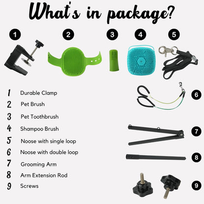 Foldable Dog Grooming Arm with Clamp & Pet Grooming Table Accessories - Adjustable Height 20"-35" with No-Sit Holder, Grooming Restraint for Small, Medium Dogs at Home or Salon