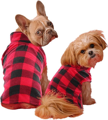 Kama Bridal Dog Spring Autumn Winter Coat Pullover Fleece Vest for Cats & Dogs - Red & Black Plaid (Red, S)