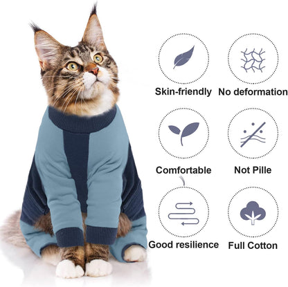 QBLEEV Cat Pajamas for Cats Only, Sticky Hair Cat Clothes, Prevent Lost Fur Kitten Onesie Shirts Costumes Outfits for Daily Wear Parties Photography, Cat Recovery Suit for Cats or Small Dogs