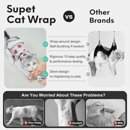 Supet Cat Grooming Hammock, Soft Fabric Nail Clipper Hammock, Self-Adhesive Wrap for Cutting Nails, Quickly Calm Down for Medicine, Teeth Brushing, Ear Cleaning