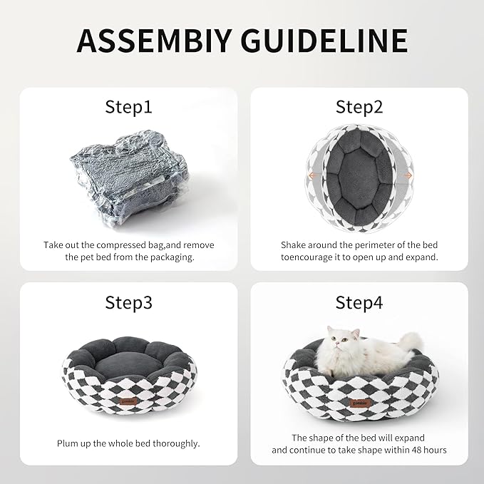 Cat Beds for Indoor Cats, Cute Donut Kitten Beds for Small Dog, Round Plush Bed for Puppy and Large Cats, Anti-Slip Bottom, Grey