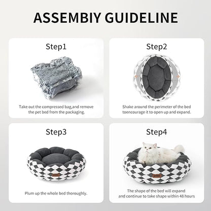 Large Cat Beds for Indoor Cat, Donut Dog Beds for Small Dog, Round Plush Puppy Bed for Kitten, Brown