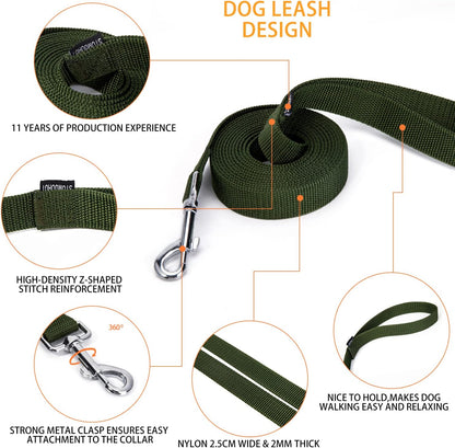 Strong Durable 10ft Nylon Dog Training Leash, 1 Inch Wide Traction Rope, for Small and Medium Dog (Military Green, 10 Feet)