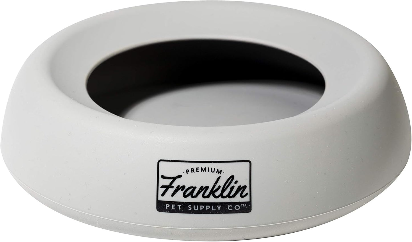 Franklin Sports Spill Proof Portable Pet Bowl For Cars - No Splash Travel Water + Food Dish for Dogs + Cats - 16 oz. - BPA Free,White , Gray
